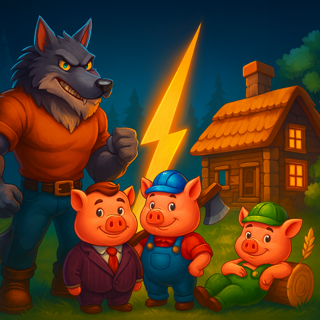 Three Little Pigs and wolf